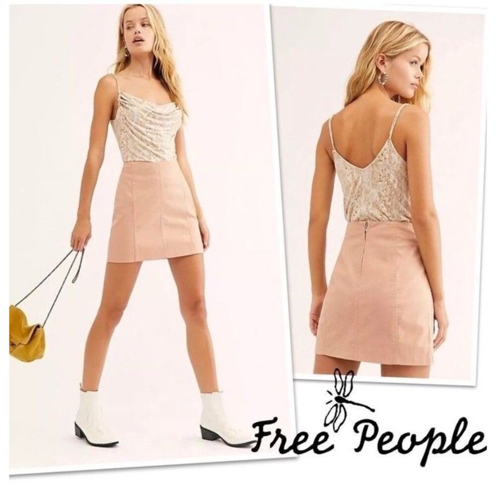 Free‎ People Faux Leather Mini Skirt Womens 2 Blush Tan A-Line Boho Edgy Chic